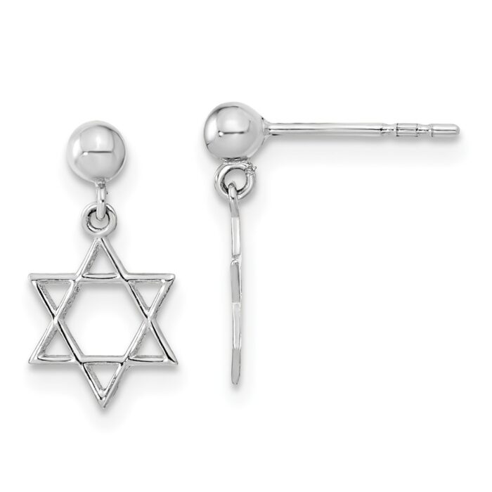 YE2129 14K White Gold Polished Star of David Post Dangle Earrings