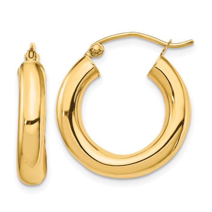 10T1163 10K Yellow Gold Polished 4 mm Tube Hoop Earrings