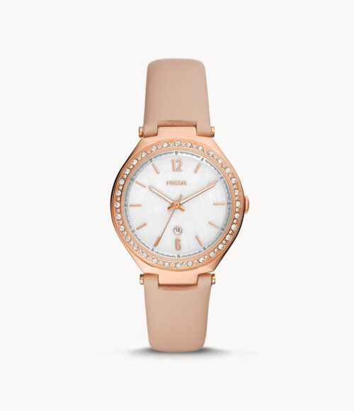 Ashtyn Three-Hand Date Pink Leather Watch