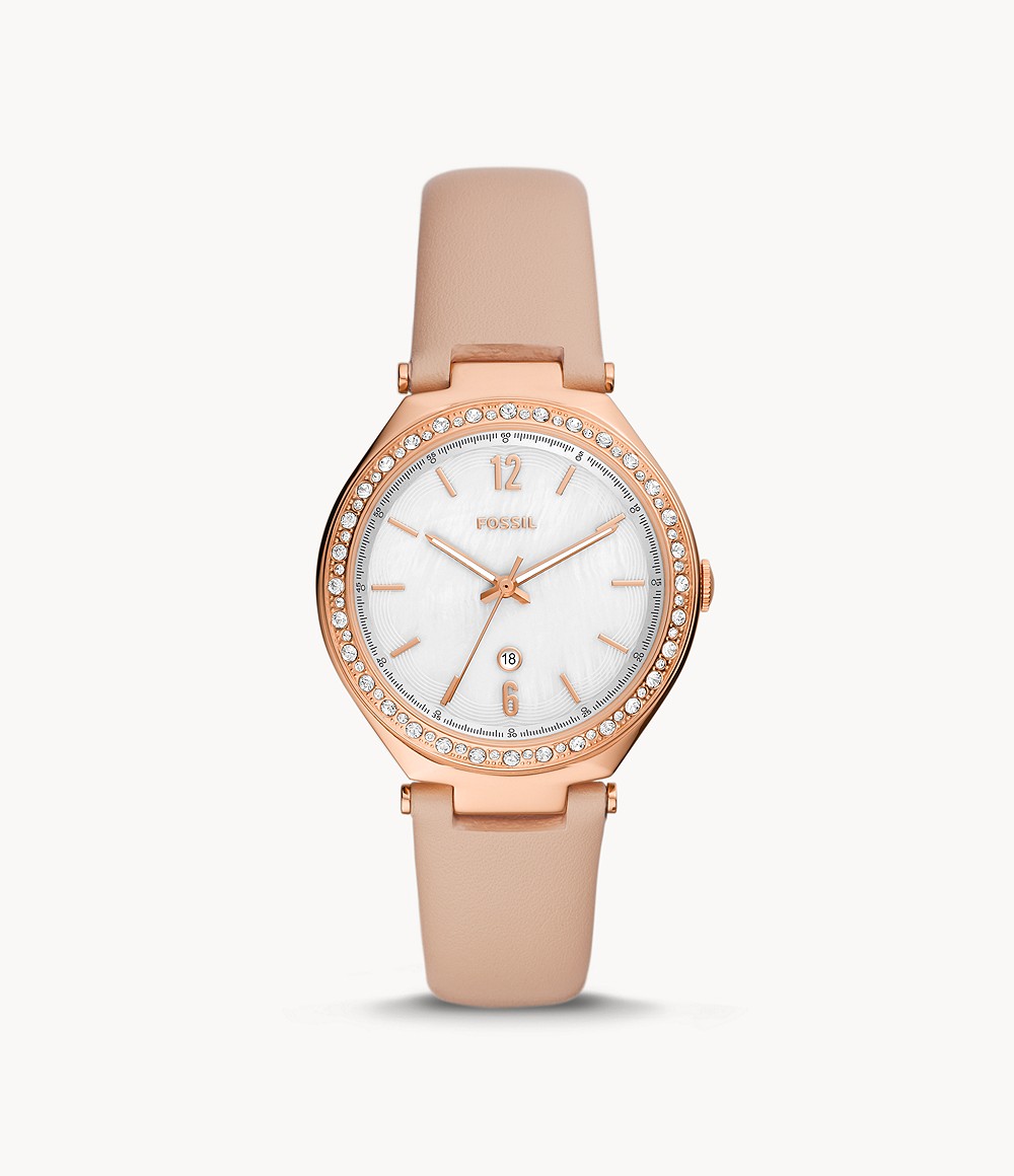 Ashtyn Three-Hand Date Pink Leather Watch