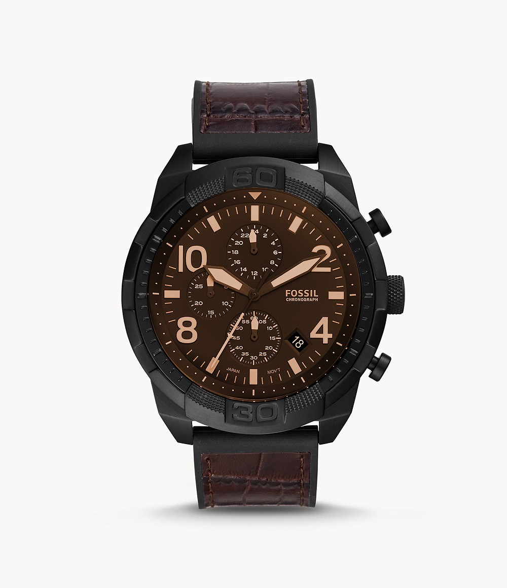 Bronson Chronograph Brown Croco Leather And Rubber Watch