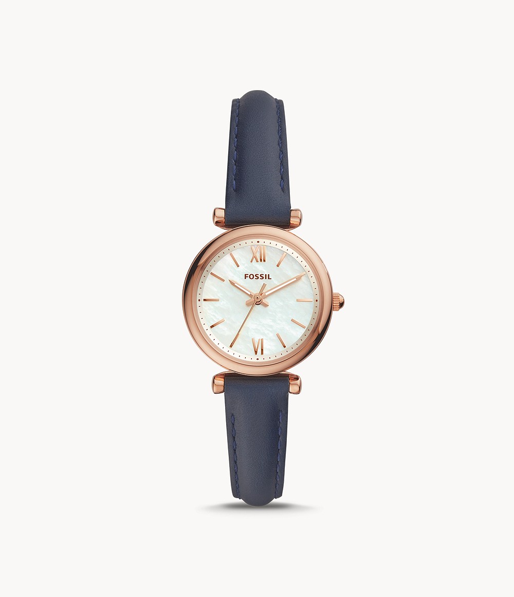 Carlie Mini Three-Hand Navy Leather Watch jewelry