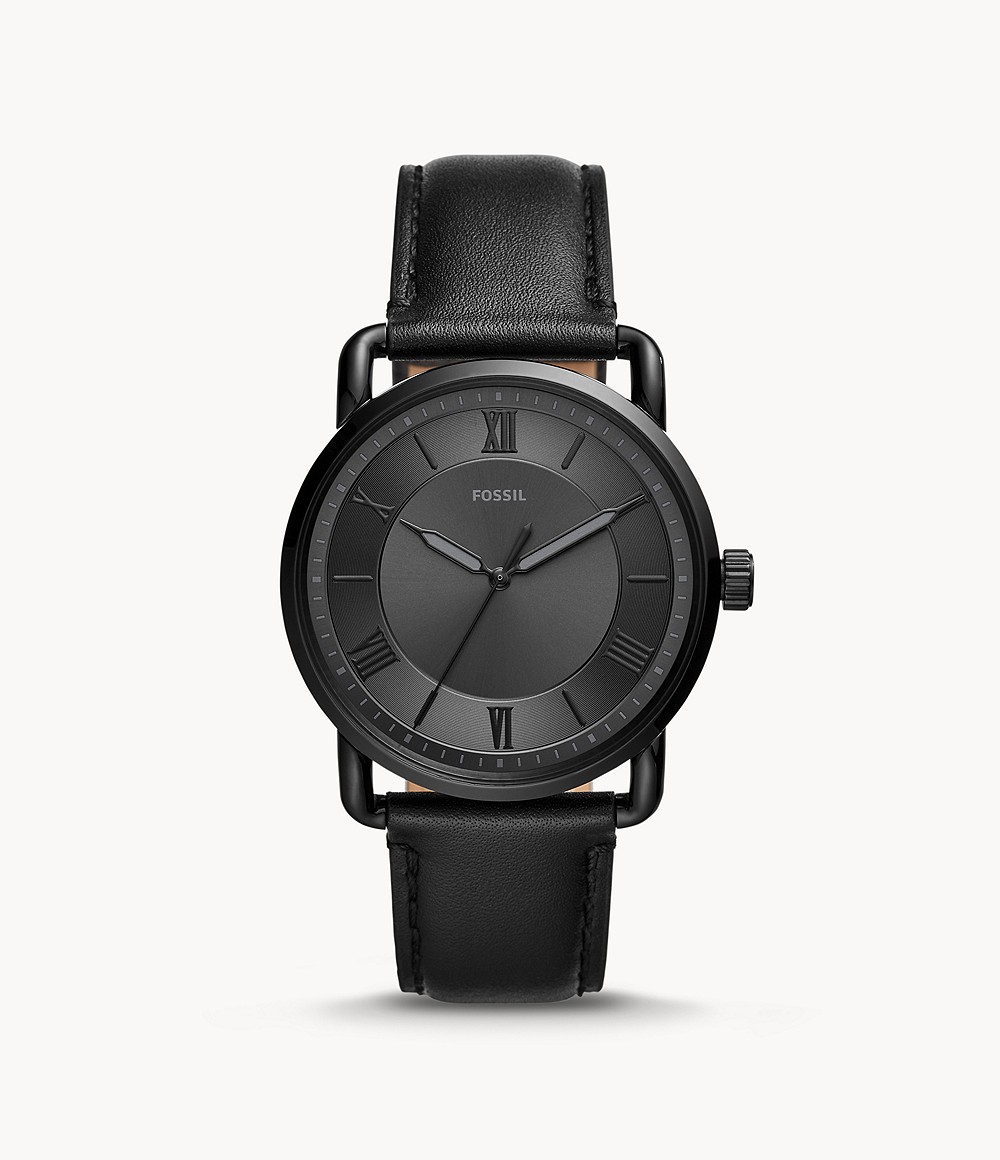 Copeland 42Mm Three-Hand Black Leather Watch jewelry