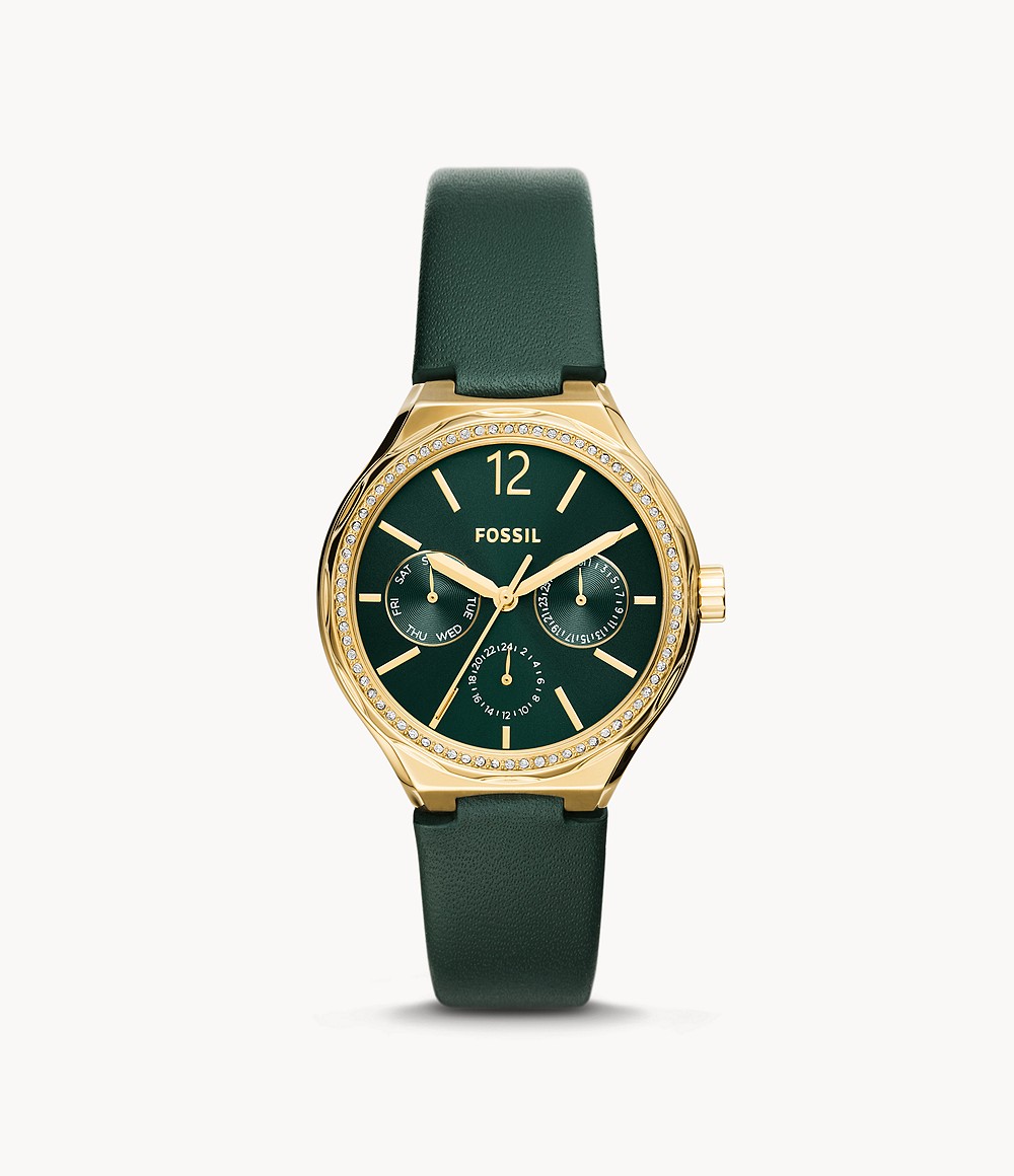 Eevie Multifunction Green Leather Watch