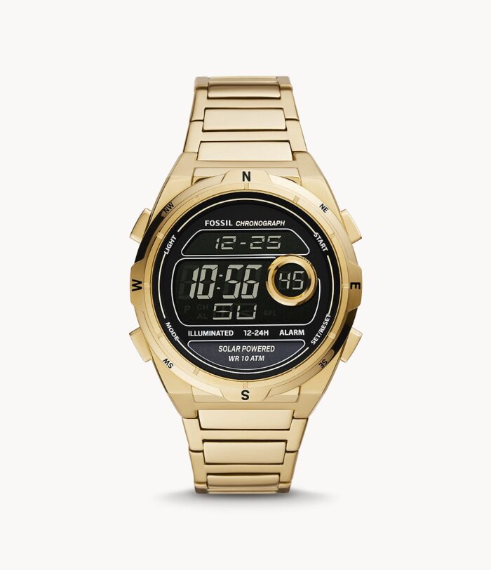 Everett Solar-Powered Digital Gold-Tone Stainless Steel Watch