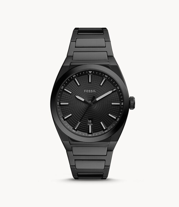 Everett Three-Hand Date Black Stainless Steel Watch