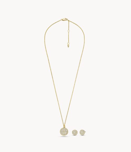 Gold-Tone Stainless Steel And Synthetic Opal Necklace And Earrings Gift Set JGFTSET1053