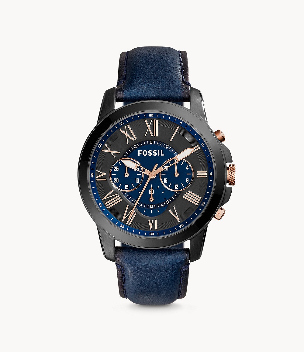 Grant Chronograph Navy Leather Watch