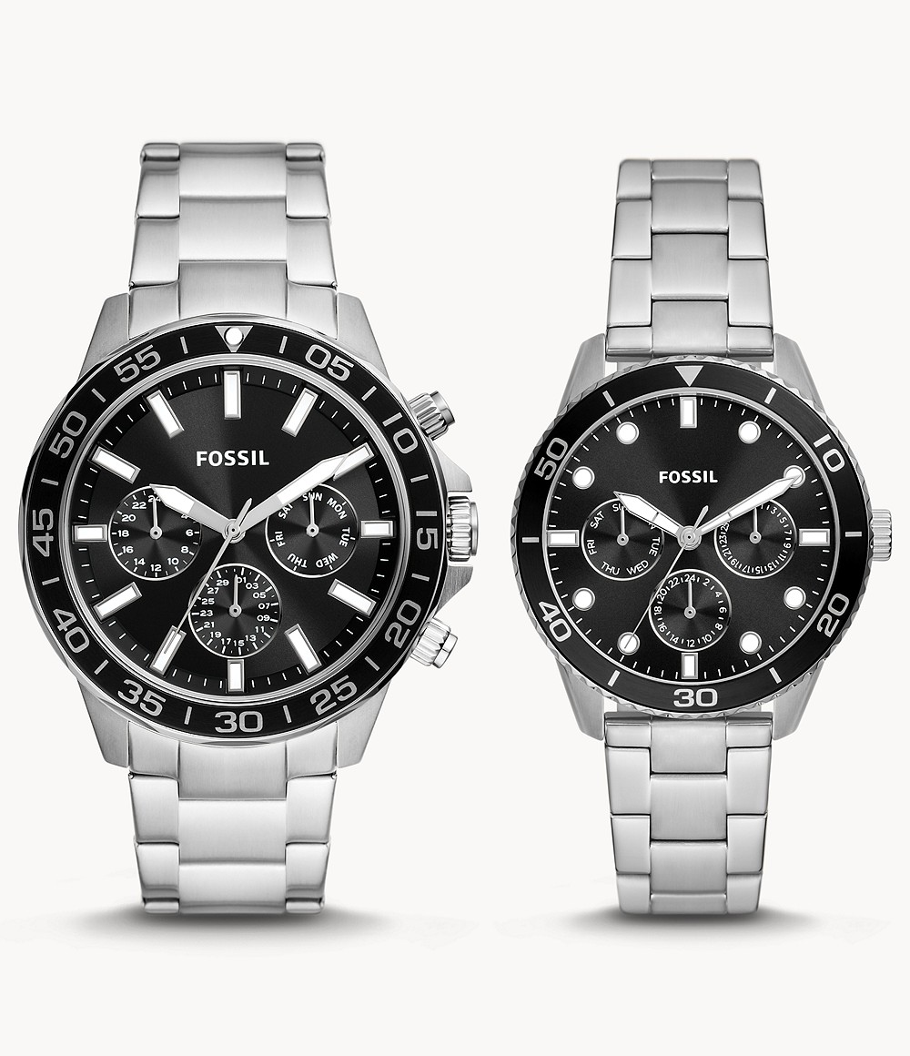 His And Hers Multifunction Stainless Steel Watch