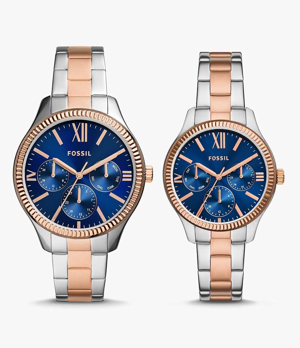 His And Hers Multifunction Two-Tone Stainless Steel Watch Set