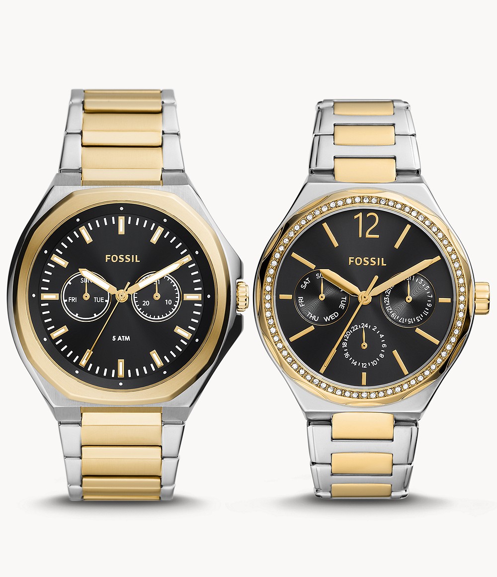 His And Hers Multifunction Two-Tone Stainless Steel Watch