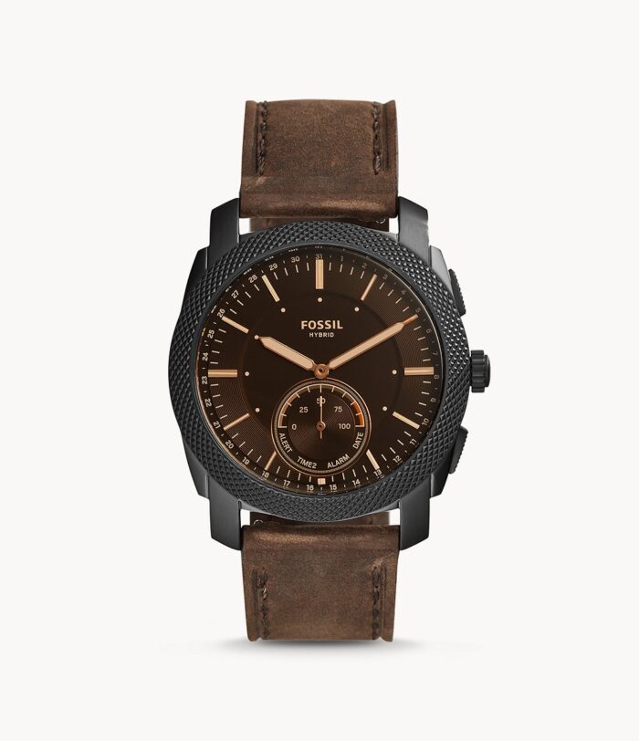 Hybrid Smartwatch Machine Dark Brown Leather Jewelry