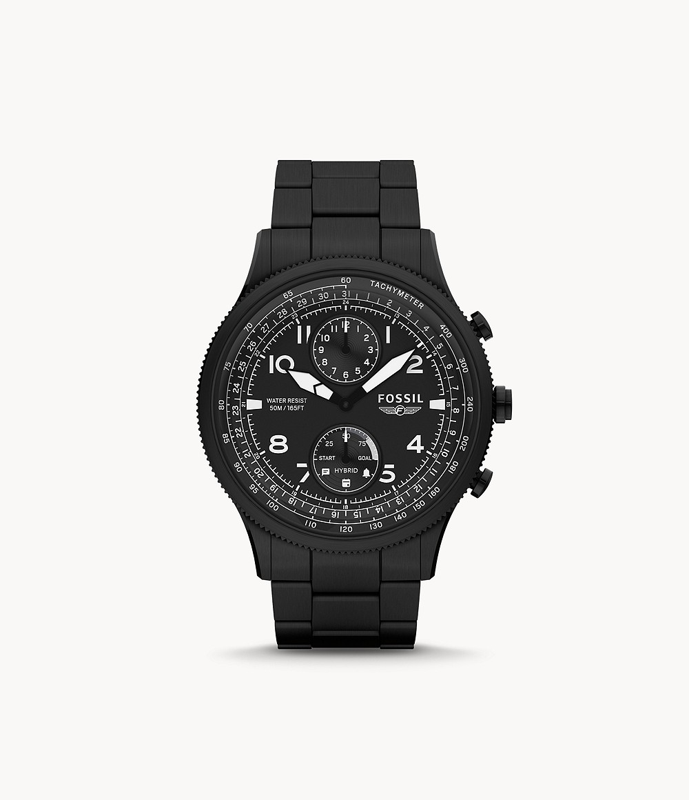 Hybrid Smartwatch Retro Pilot Dual-Time Black Stainless Steel