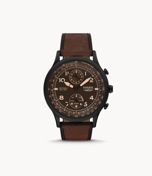 Hybrid Smartwatch Retro Pilot Dual-Time Brown Eco Leather