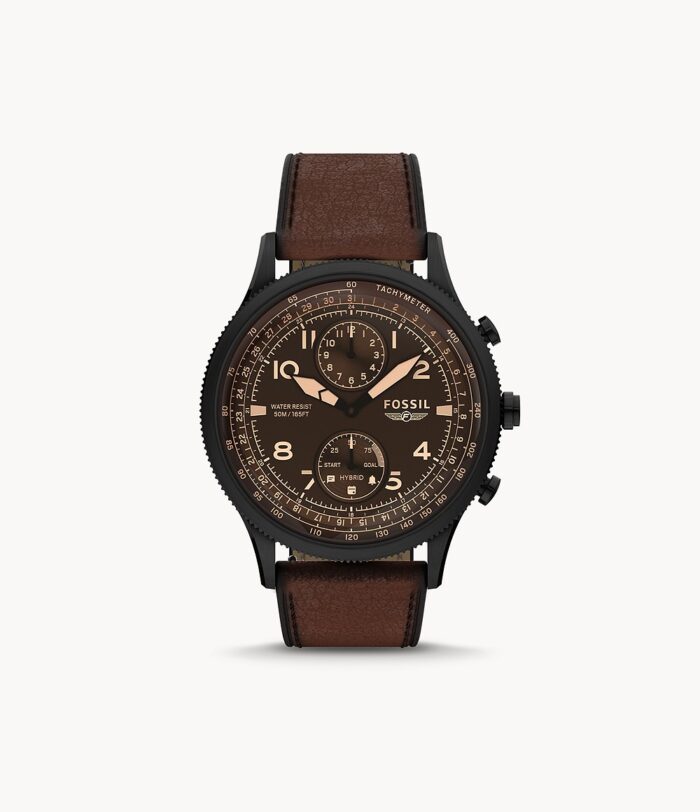 Hybrid Smartwatch Retro Pilot Dual-Time Brown Eco Leather