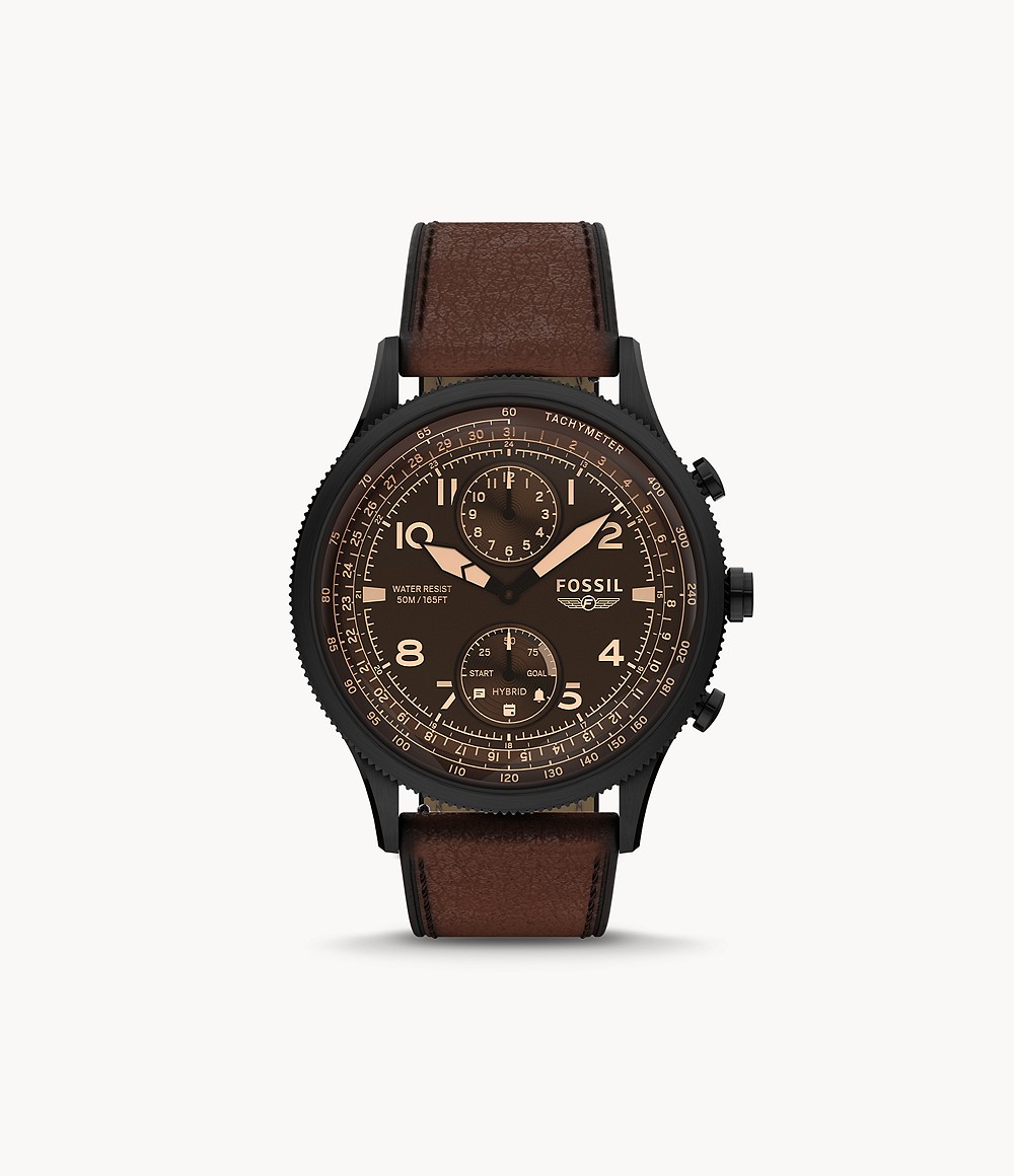 Hybrid Smartwatch Retro Pilot Dual-Time Brown Eco Leather