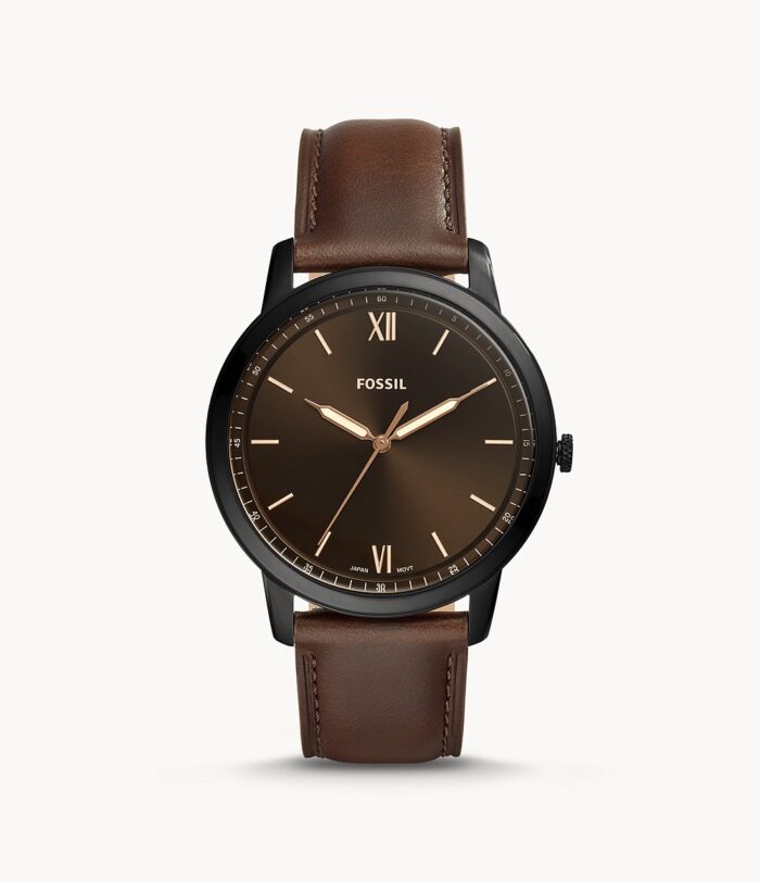 Minimalist Three-Hand Brown Leather Watch jewelry