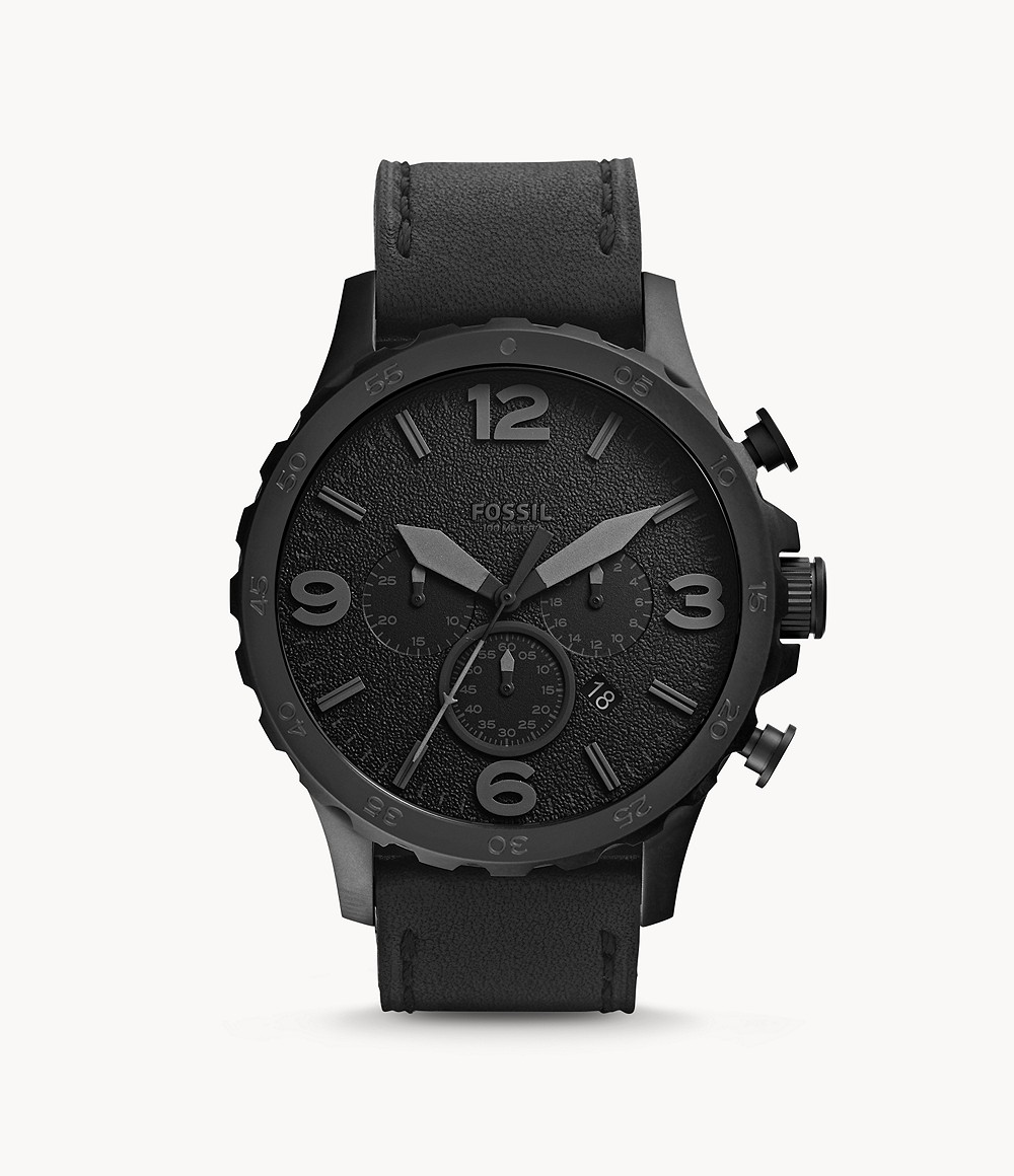 Nate Chronograph Black Leather Watch