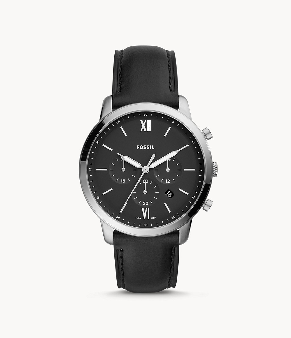 Neutra Chronograph Black Leather Watch Jewelry