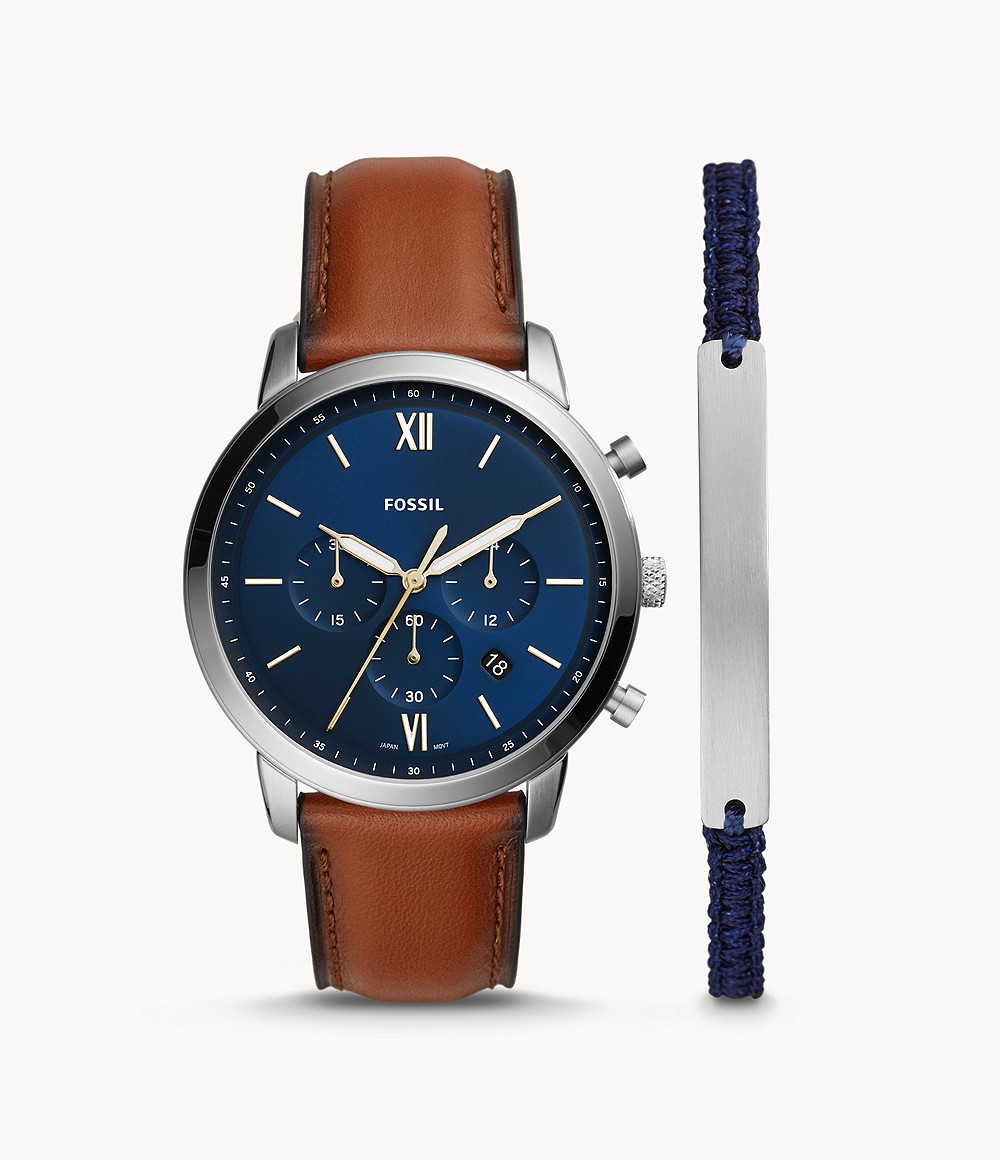 Neutra Chronograph Luggage Leather Watch And Bracelet Set