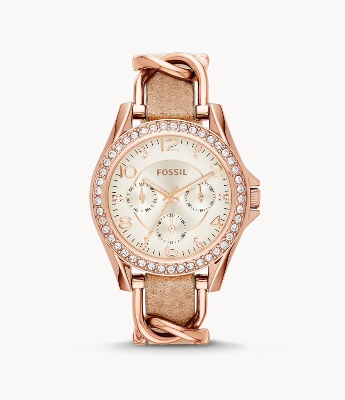 Riley Multifunction Rose-Tone & Sand Leather Watch