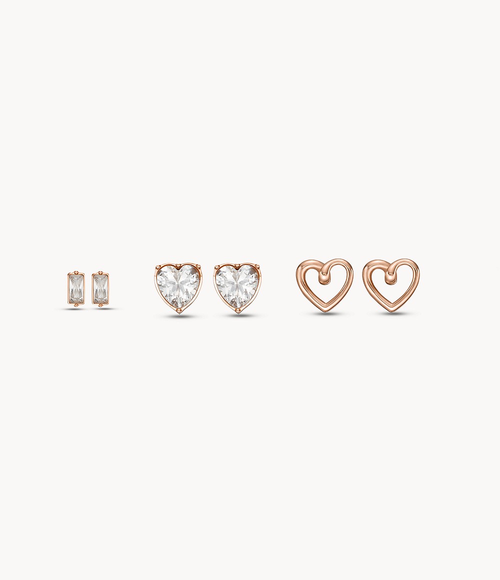 Rose Gold-Tone Stainless Steel Heart Earrings Gift Set JGFTSET1056