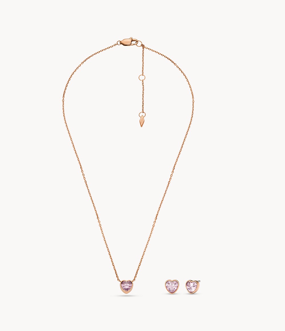 Rose Gold-Tone Stainless Steel Heart Necklace And Earrings Gift Set JGFTSET1054