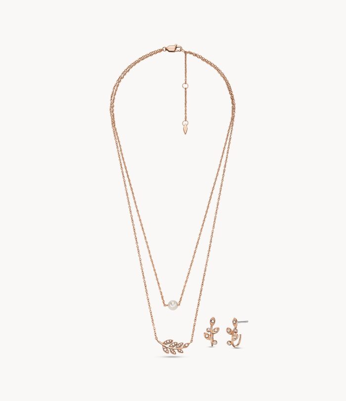 Rose Gold-Tone Stainless Steel Necklace And Earrings Gift Set JGFTSET1055