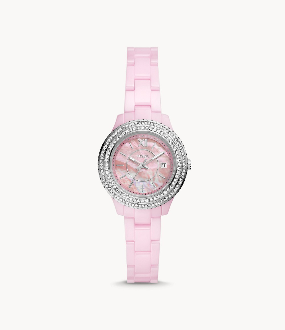 Stella Three-Hand Date Pink Ceramic Watch