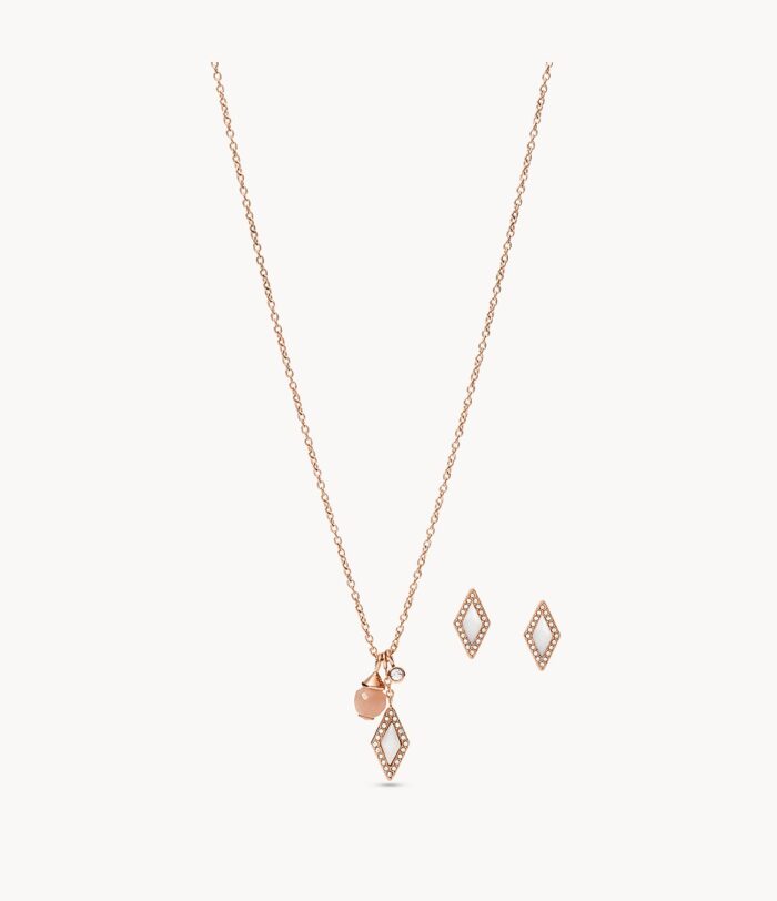 Stevie Be Iconic Orange Moonstone With Pink Mother-Of-Pearl Necklace And Earring Set JF03892791