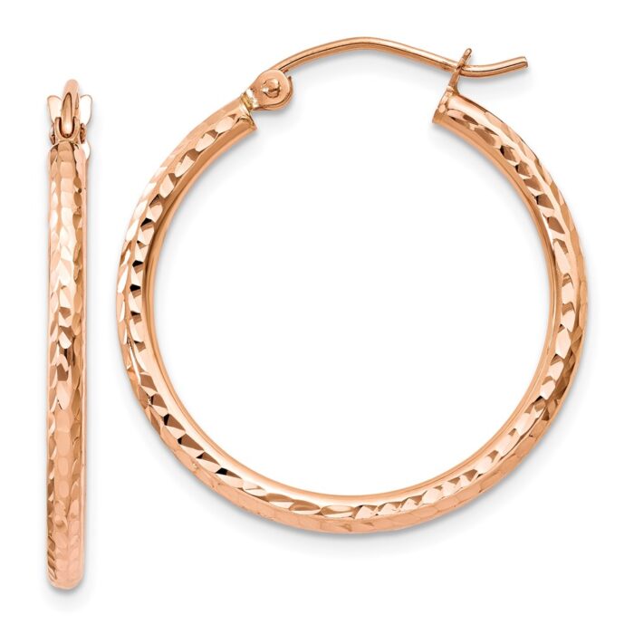 TE519 14K Rose Gold Diamond-Cut Polished Hoop Earrings