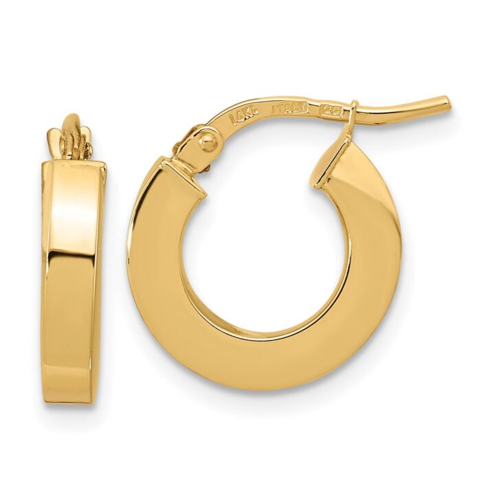 TF1965 14K 3 mm Yellow Gold Polished Square Tube Hoop Earrings