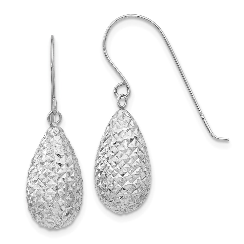 TL500 14K White Gold Puff Teardrop Earrings