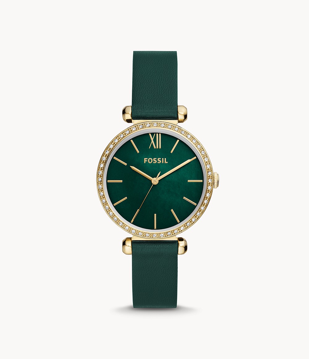 Tillie Three-Hand Green Leather Watch