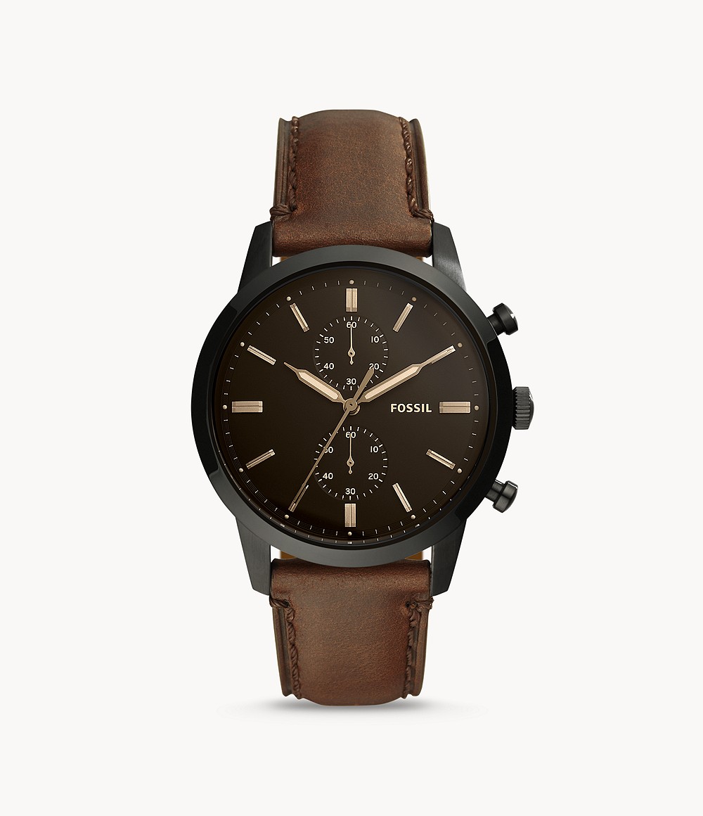 Townsman 44Mm Chronograph Brown Leather Watch Jewelry