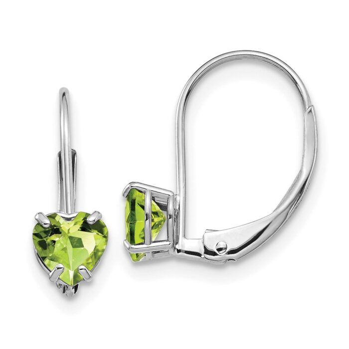 XLB120WPE 14K White Gold 5 mm Heart Peridot Leverback Earrings