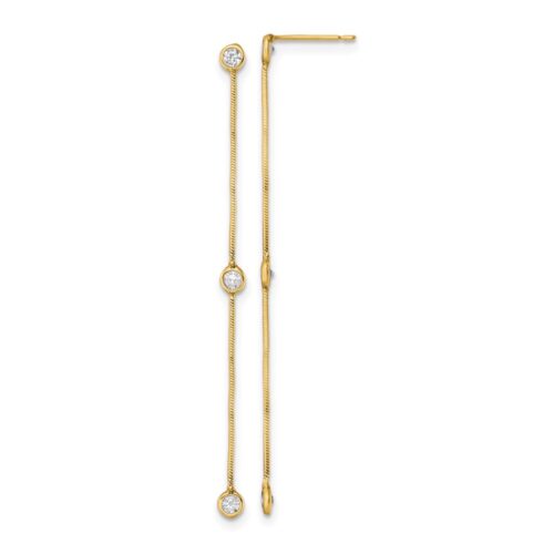 YE1931 14K Yellow Gold Polished CZ Chain Dangle Post Earrings
