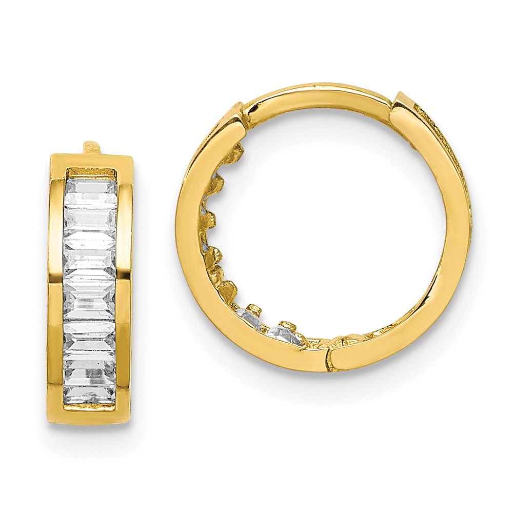 10ER330 10K Yellow Gold CZ Hinged Hoop Earrings