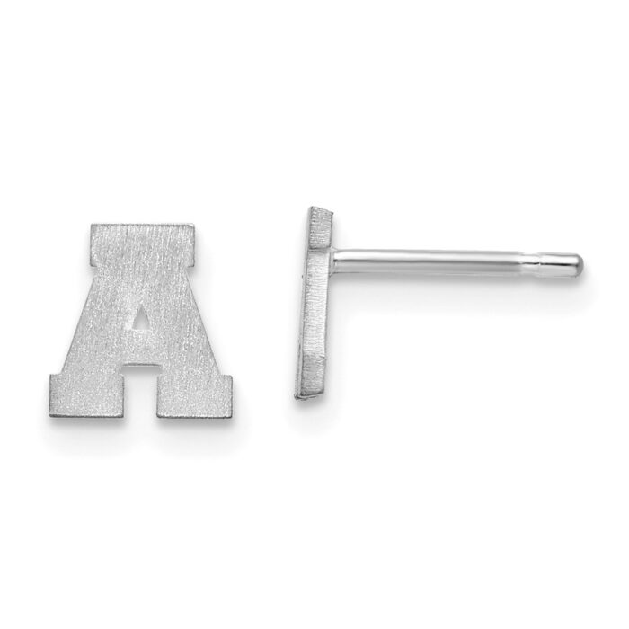 10XNE45W-A 10K White Gold Brushed Initial Letter A Post Earrings