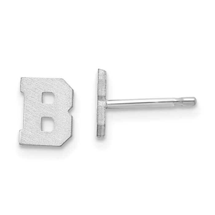 10XNE45W-B 10K White Gold Brushed Initial Letter B Post Earrings