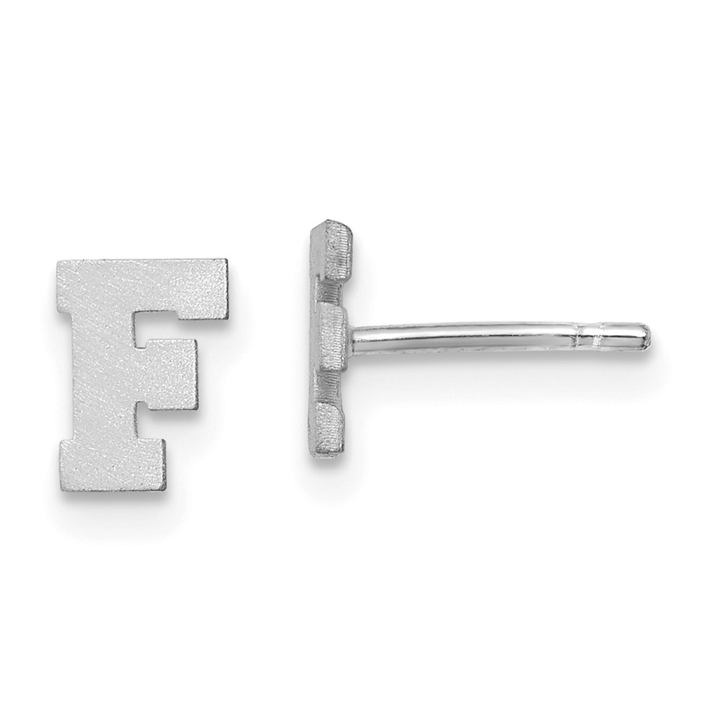 10XNE45W-F 10K White Gold Brushed Initial Letter F Post Earrings