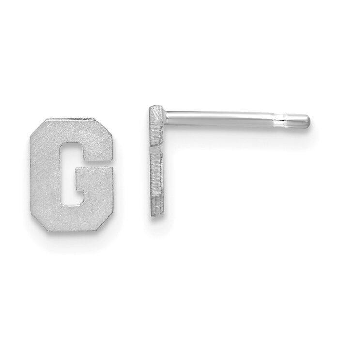 10XNE45W-G 10K White Gold Brushed Initial Letter G Post Earrings