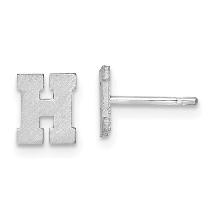 10XNE45W-H 10K White Gold Brushed Initial Letter H Post Earrings