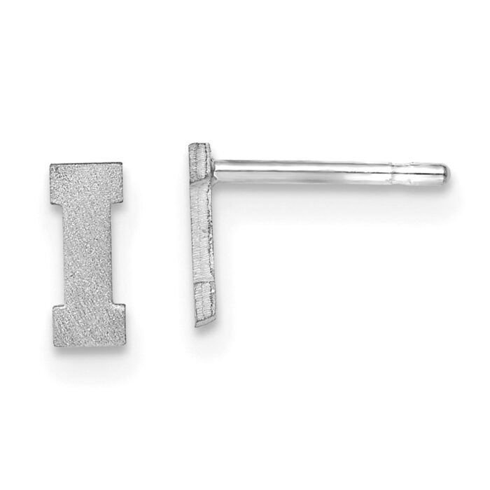 10XNE45W-I 10K White Gold Brushed Initial Letter I Post Earrings