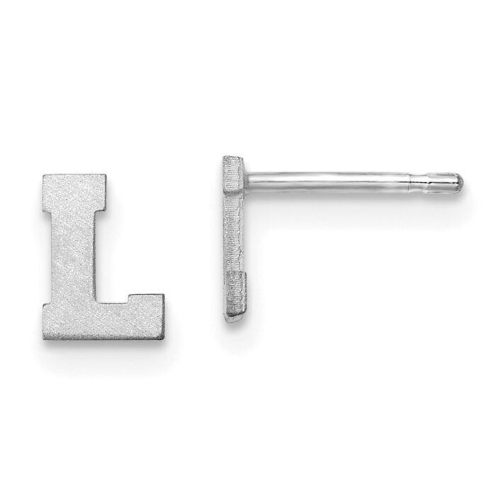 10XNE45W-L 10K White Gold Brushed Initial Letter L Post Earrings