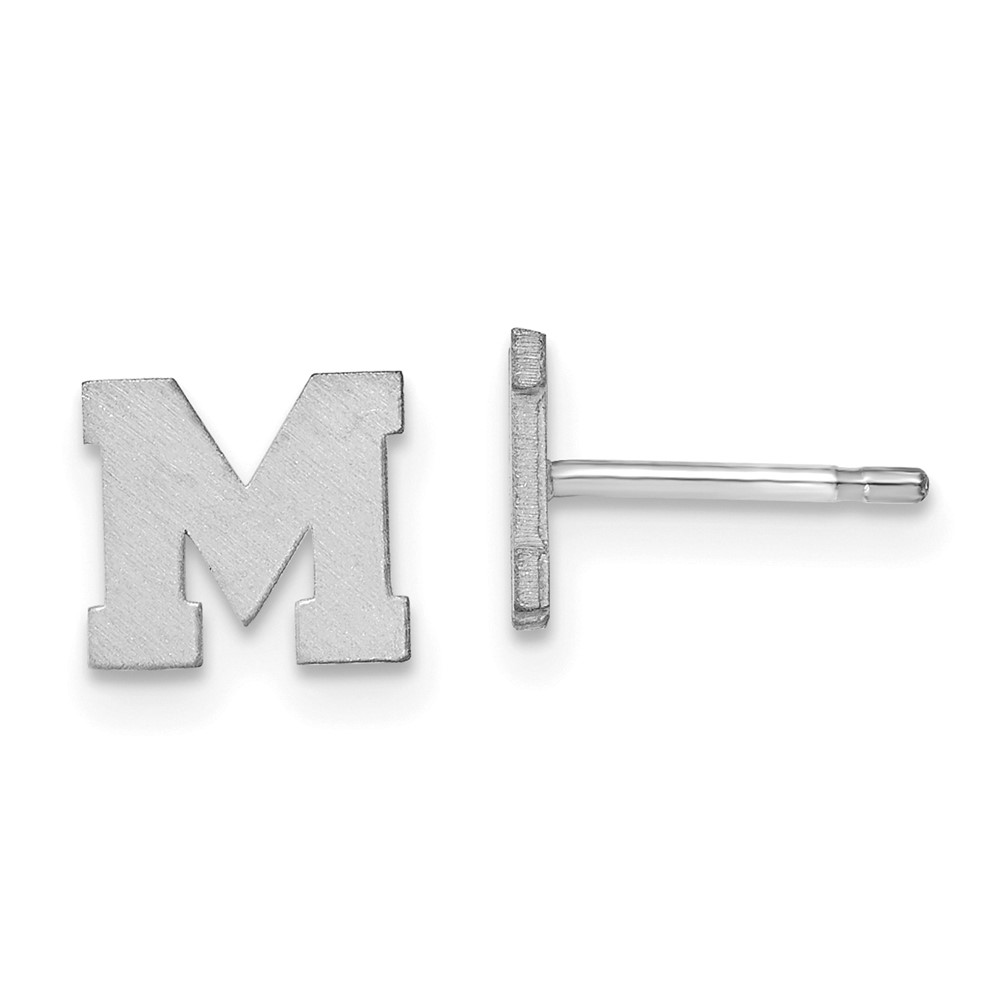 10XNE45W-M 10K White Gold Brushed Initial Letter M Post Earrings