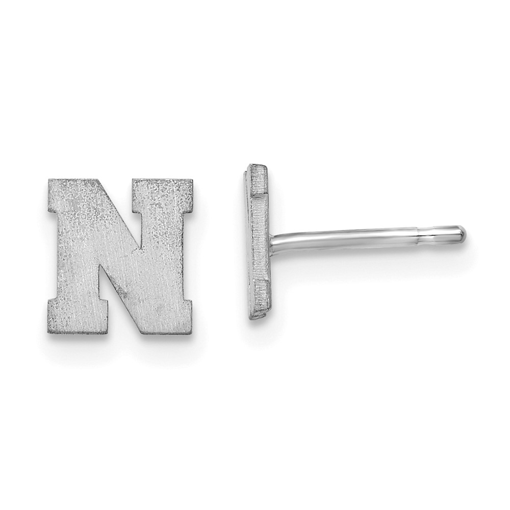 10XNE45W-N 10K White Gold Brushed Initial Letter N Post Earrings