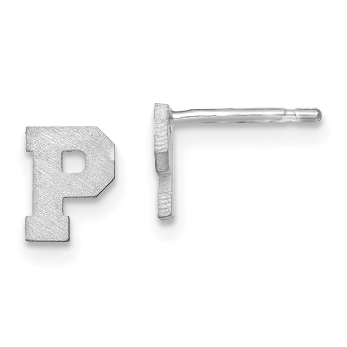 10XNE45W-P 10K White Gold Brushed Initial Letter P Post Earrings