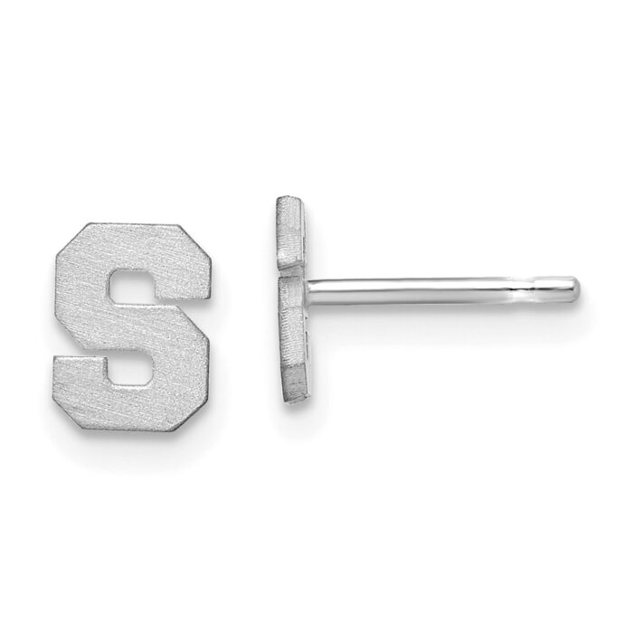 10XNE45W-S 10K White Gold Brushed Initial Letter S Post Earrings