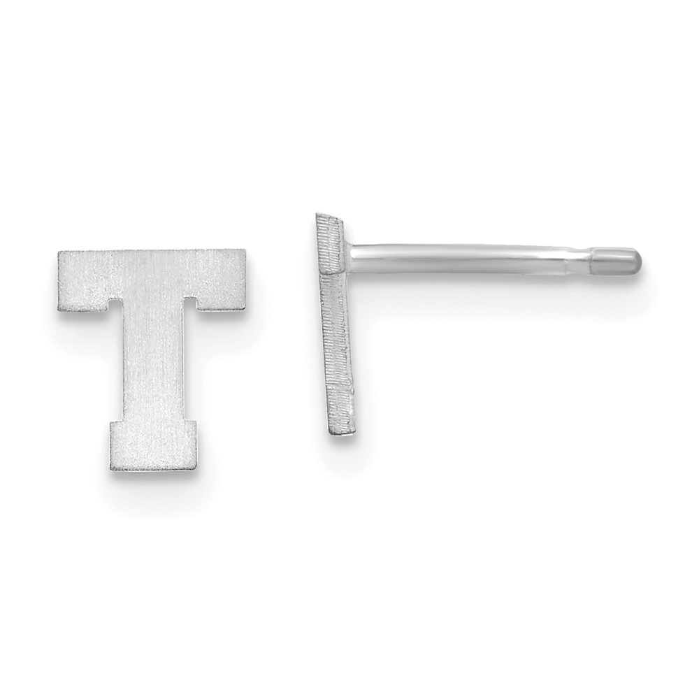 10XNE45W-T 10K White Gold Brushed Initial Letter T Post Earrings